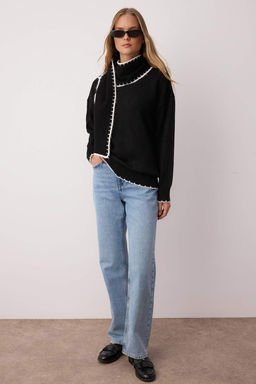 Siyah Yumusak Dokulu Genis Kal?p Sal Aksesuarl? Triko Kazak TWOAW26KZ00155 - Trendyolmilla фото 2