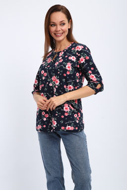 Кофта женская из футера 2-н Анфиса цветы на синем