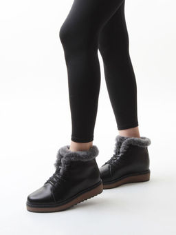 04-5606-2 BLACK Ботинки зимние женские (натуральная кожа, 100% шерсть)