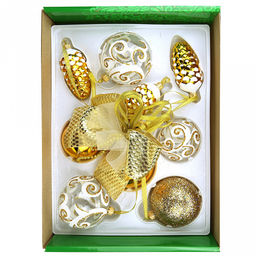 Елочная игрушка гирлянда стеклянная Золотистая, 3 шишки 9см, 6 шаров: д6см - 2шт, д7,5см - 2шт, д8,5см - 2шт, ручная художественная роспись, подарочная упаковка (Россия) - Домашняя мода фото 2