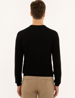 Черный базовый трикотажный свитер с круглым вырезом - Cacharel фото 10