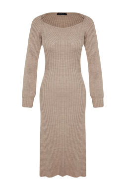 TRENDYOLMILLA Kiremit Midi Triko Kalp Yaka Elbise TWOAW24EL00212  фото 6