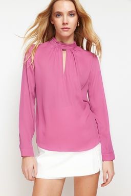 Mor Dik Yaka Uzun Kollu Dokuma Bluz TWOAW20BZ0461 - Trendyolmilla фото 2