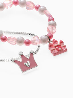 Набор детский Выбражулька «Корона», 2 предмета: кулон, браслет, замок, бело-розовый