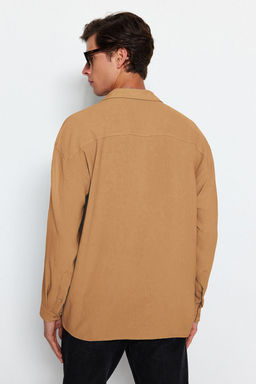 TRENDYOL MAN Beyaz Oversize Fit Apas Yaka Yazl?k Keten Gorunumlu Gomlek TMNSS23GO00053 - Trendyolmilla фото 6