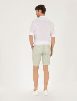 Haki Slim Fit Beli Lastikli Desenli Bermuda _ort
