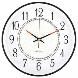 Часы настенные "Грезы" д35см, h5см, мягкий ход, циферблат "Вензель" белый/перламутровый; цифры арабские, черный; корпус пластик, черный/белый; в коробке (Китай)