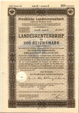 Облигация 4,5% 200 рейхсмарок 1937 года Германия