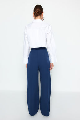 Lacivert Wide Leg Genis Paca Yuksek Bel Dokuma Kumas Pantolon TWOAW22PL0066