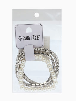 Браслеты «Стиль», (набор 3 шт.) шар №8, со стразинками, тянется, белый в серебре