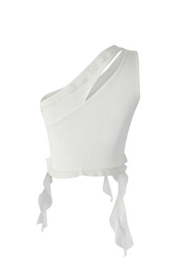 Trendyolmilla Limited Edition Ekru Asimetrik Yaka Cut Out ve F?rf?r Detayl? Astarl? Tul Orme Bluz TWOSS25BZ00292  фото 4