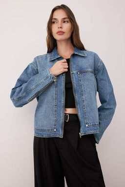 Mavi Fermuarl? Cep Detayl? Oversize Denim Ceket TWOAW26CE00022