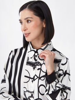 Блузка из атласной ткани OD-887-1 черно-белая - Tantino фото 2