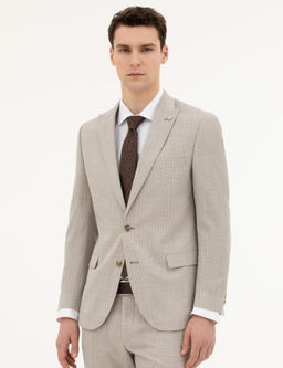 Bej Ex. Slim Fit Y_n Tak_m Elbise