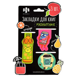Набор закладок магнитных для книг арт. 65061/К / 100 НАПИТКИ (3 шт. в наборе, размер 36x55; 29x78; 4