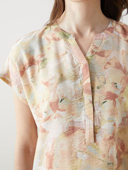 Ka??k Yaka ?i?ekli A Kesim Keten G?r?n?ml? Elbise