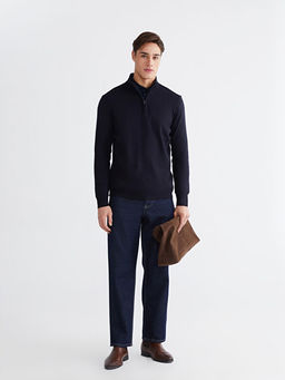 Fermuarl? Dik Yaka Erkek Triko Kazak