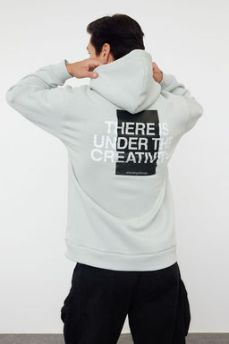 TRENDYOL MAN Siyah %100 Pamuk Oversize/Genis Kesim Kapusonlu Uzun Kol S?rt Yaz? Bask?l? Sweatshirt TMNAW24SW00220 - Trendyolmilla фото 9