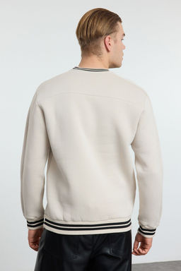 TRENDYOL MAN Ekru Regular/Normal Kesim Yaka Triko Bant Detayl? Yaz? Bask?l? Sweatshirt TMNAW25SW00108 - Trendyolmilla фото 5