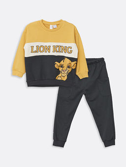 Bisiklet Yaka Uzun Kollu Aslan Kral Bask?l? Erkek Bebek Sweatshirt ve E?ofman Alt 2li Tak?m