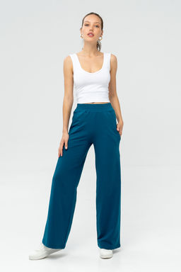 Брюки-палаццо из футера женские, т.бирюзовый - Solo mio фото 3