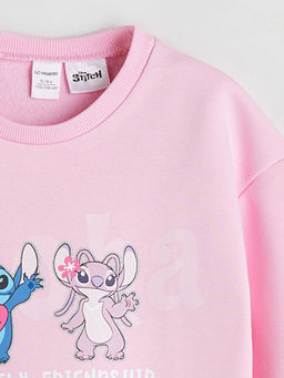Bisiklet Yaka Stitch ve Angel Bask?l? K?z ?ocuk Sweatshirt