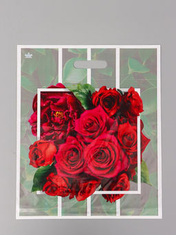 Цена за 50 шт. Пакет подарочный Розарий полиэтиленовый с вырубной ручкой, 45?38 см 55 мкм