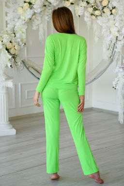 Пижама женская из футболки с длинным рукавом и брюк из вискозы зеленый - Амадэль фото 11