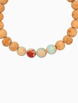 Браслет из сандалового дерева с агатом, длина 18 см, голубой