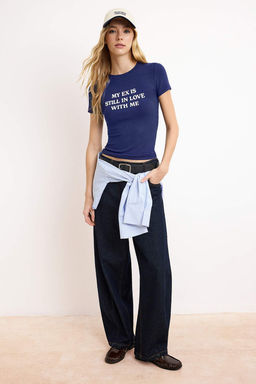 Ekru Slogan Fitted/Vucuda Oturan Pamuk Ribana Orme T-Shirt TWOSS26TS00071 - Trendyolmilla фото 9