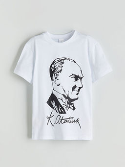 Bisiklet Yaka Atat?rk Bask?l? Erkek ?ocuk Ti??rt