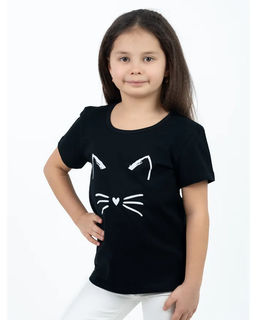 Футболка д/д принт Кошка, цвет черный, 100% х/б