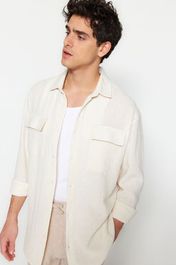 TRENDYOL MAN Ekru Oversize Fit Keten Dokulu Cift Cepli Ceket Gomlek TMNSS23GO00089 - Trendyolmilla фото 4