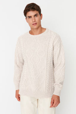 TRENDYOL MAN Beyaz Oversize Genis Kal?p Bisiklet Yaka Sac Orgulu Triko Kazak TMNAW23KZ00280 - Trendyolmilla фото 21