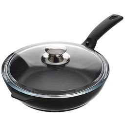 Сковорода с тефлоновым покрытием д22см Традиция, h5см, съемная ручка из термостойкого пластика 16,5см, стеклянная жаропрочная крышка (Россия)