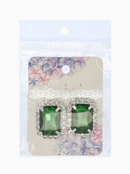 Серьги со стразами "Роскошь", прямоугольник, цвет зелёно-белый в серебре