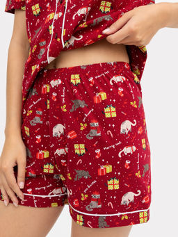 Комплект женский (жакет, шорты) вишнево-красный с котиками - Mark formelle фото 5