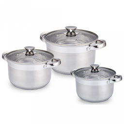 Набор кастрюль из нержавеющей стали "Silver" 3 штуки: 2л, 2,7л, 3,6л, s0,4см, дно s3см, стеклянная крышка, многослойное термоаккумулирующее дно, цветная коробка, "Appetite" (Китай)