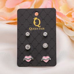 Пусеты 3 пары Сердце ангел, цвет МИКС