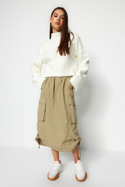 Ekru Crop Yumusak Dokulu Dik Yaka Triko Kazak TWOAW24KZ00320 - Trendyolmilla фото 2