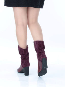 02-YF190-051M DK. RED Сапоги зимние женские (натуральная замша, байка, натуральный мех)