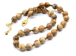 Бусы из яшмы бежевой шарик 10мм, 43см