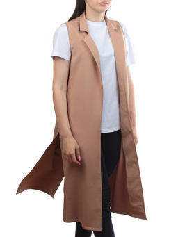S2623 BEIGE Жилет женский классический удлиненный (95% полиэстер,5% спандекс)