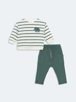 Bisiklet Yaka Bask?l? Erkek Bebek Sweatshirt ve E?ofman Alt 2li