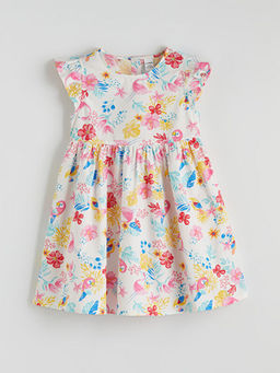 Bisiklet Yaka ?i?ekli K?z ?ocuk Elbise