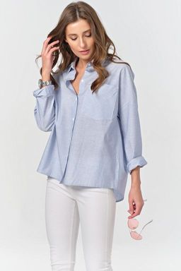 Рубашка летняя оверсайз из хлопка в полоску на персиковом - Fly фото 15