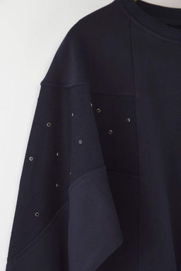 Lacivert Kusgozu Aksesuar Detayl? Bisiklet Yaka Oversize/Genis Kesim Orme Sweatshirt TWOAW26SW00038 - Trendyolmilla фото 3