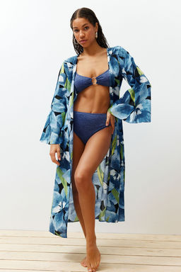 Plaj Giyim Cicek Desenli Kusakl? Maxi Dokuma %100 Pamuklu Kimono&Kaftan TBESS24KM00014