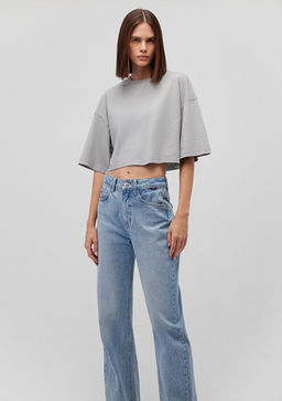 Gri Basic Crop Tisort