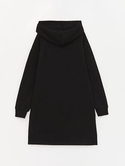 Kap??onlu Bask?l? Uzun Kollu K?z ?ocuk Elbise